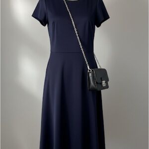 Navy Blue Fit & Flare Dress S | Soft Y2K Minimalist A-Line